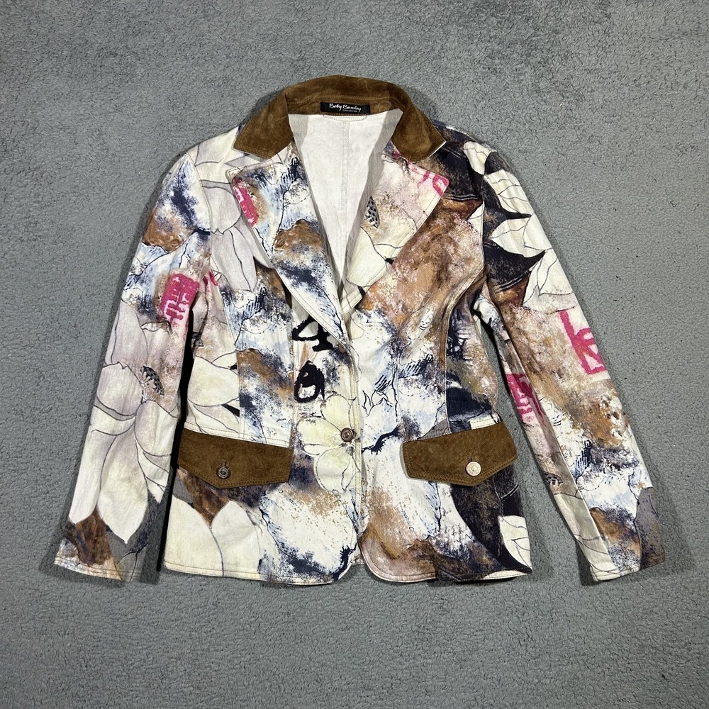 Betty Barclay Women's 38 Abstract Floral Print Trim Button Front Blazer #2898